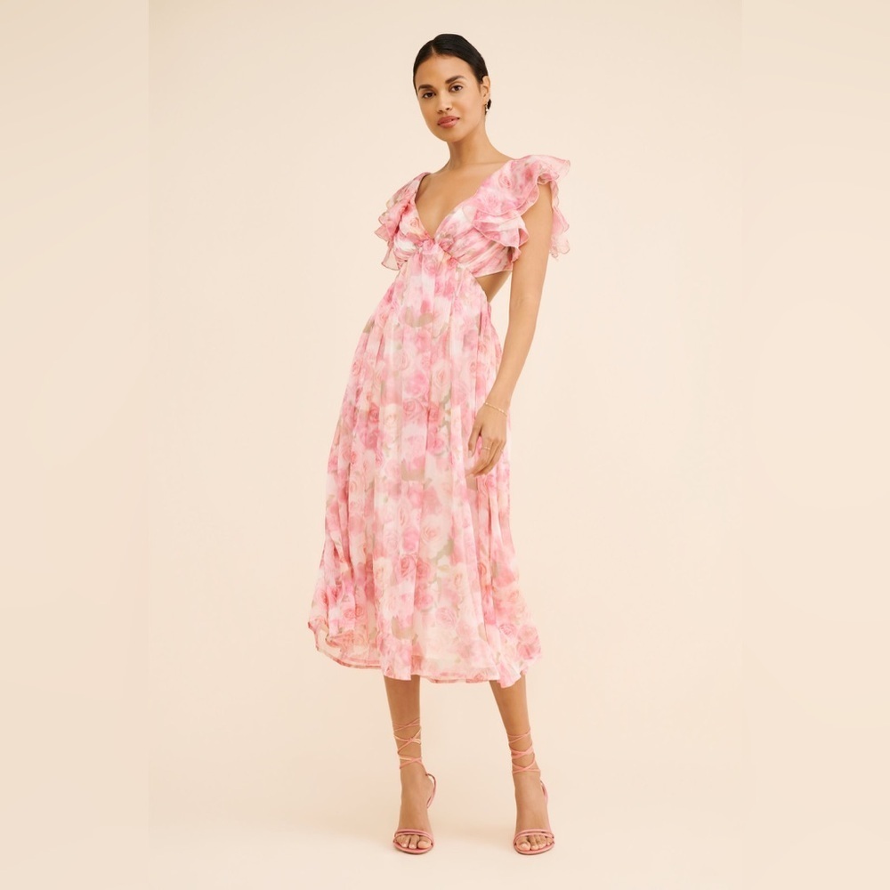 Rachel Parcell Floral Chiffon Ruffle Midi-Dress multi-pink floral Size 2